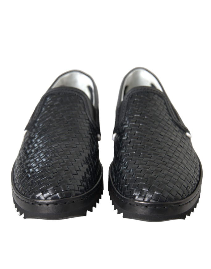 Front view of Dolce & Gabbana black woven leather loafers