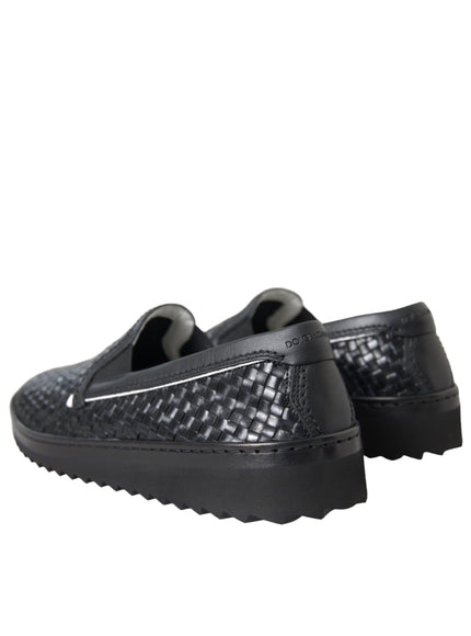 Back view of Dolce & Gabbana black woven leather loafers