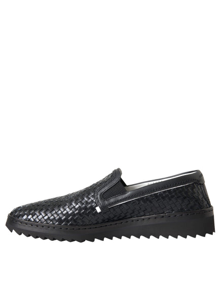 Dolce & Gabbana black woven leather loafers side profile