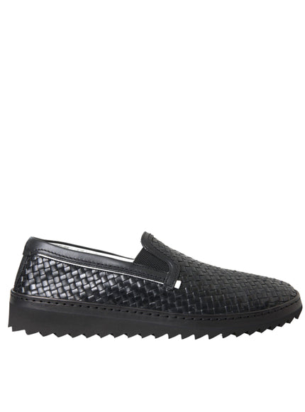 Dolce & Gabbana black woven leather loafers side view