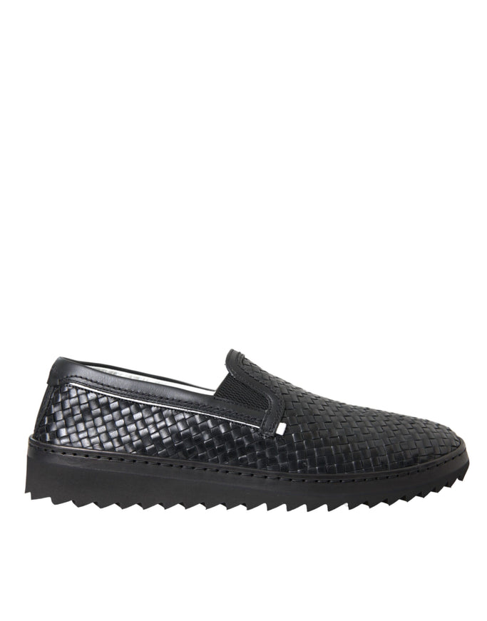 Dolce & Gabbana black woven leather loafers side view