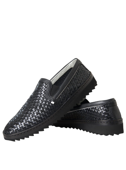 Pair of Dolce & Gabbana black woven leather loafers