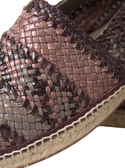 Close-up of woven leather on Dolce & Gabbana espadrille flats