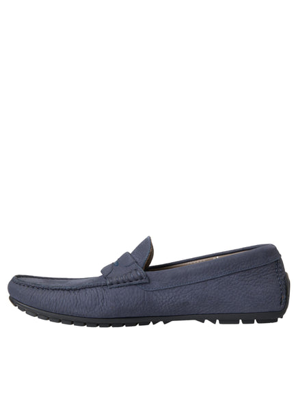 Side profile of Dolce & Gabbana blue moccasin shoes