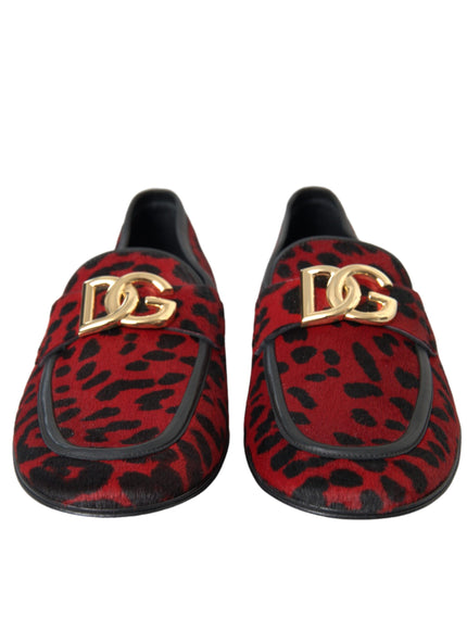 Front view of Dolce & Gabbana leopard loafers with logo