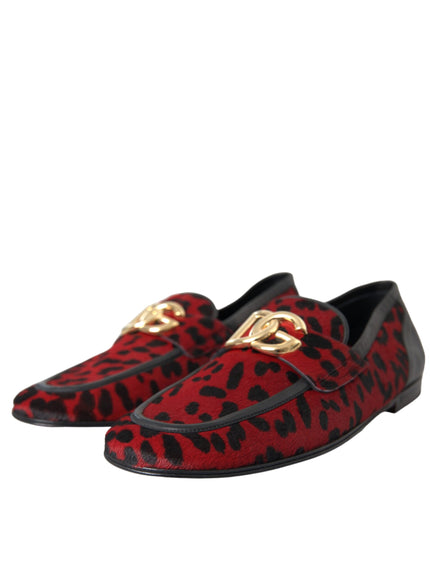 Angled view of Dolce & Gabbana red leopard loafers