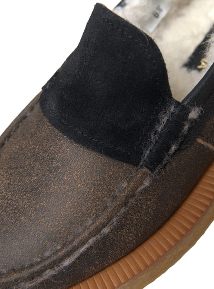 Close-up of Dolce & Gabbana brown black fur leather loafer