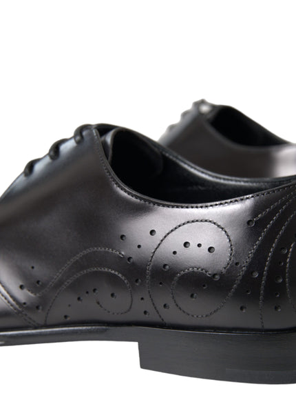 Close-up of detailing on black leather Derby shoe