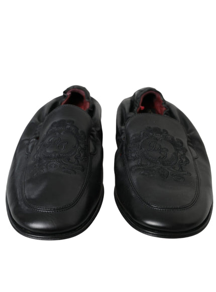 Front view of Dolce & Gabbana black leather loafers