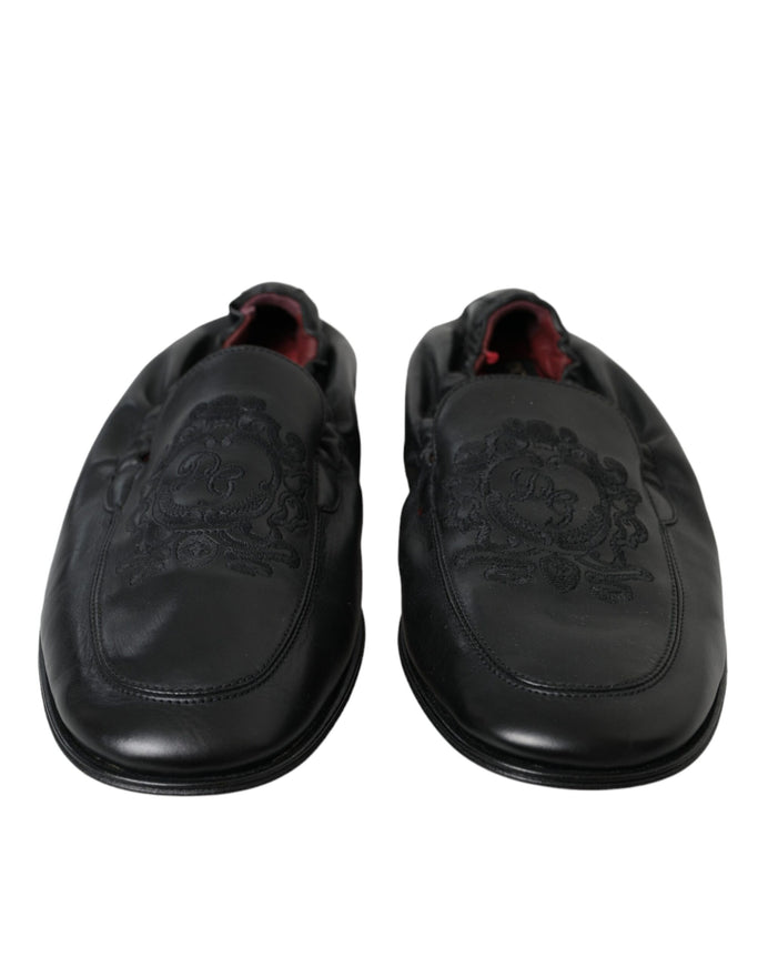 Front view of Dolce & Gabbana black leather loafers