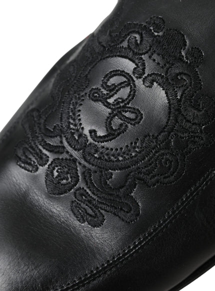 Close-up of logo on Dolce & Gabbana black leather loafer