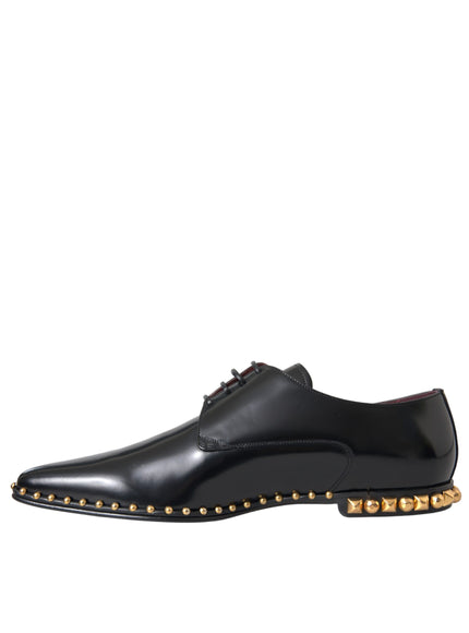 Opposite side view of Dolce & Gabbana black leather shoes with studs