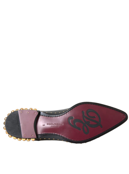 Sole view of Dolce & Gabbana black leather shoes with logo