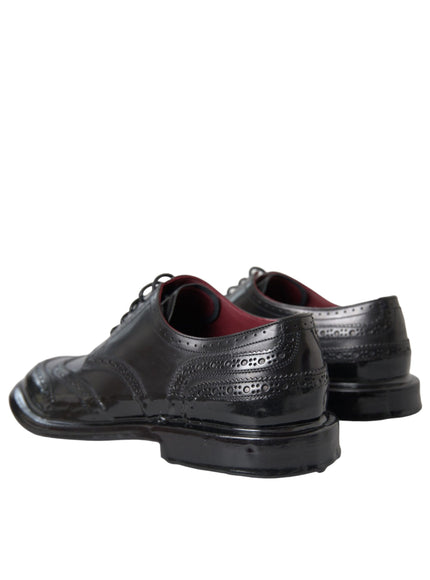 Back angle of Dolce & Gabbana black leather wingtip shoes