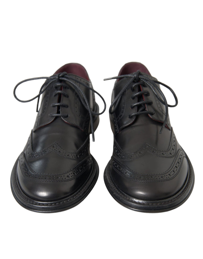 Front view of Dolce & Gabbana black leather oxford wingtips