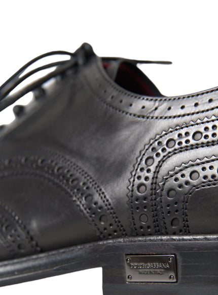 Close-up of Dolce & Gabbana black leather oxford wingtip details