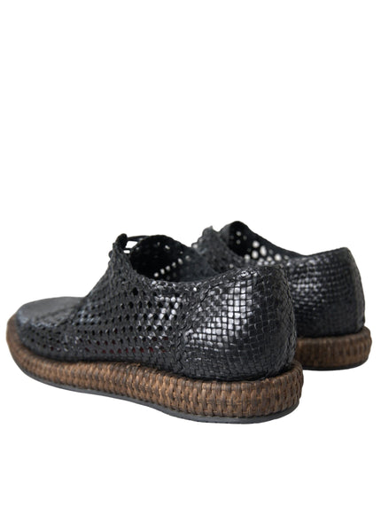 Back view of Dolce & Gabbana black woven leather derby shoes