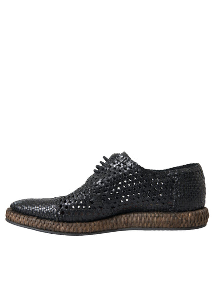 Opposite side view of Dolce & Gabbana black woven leather derby shoe