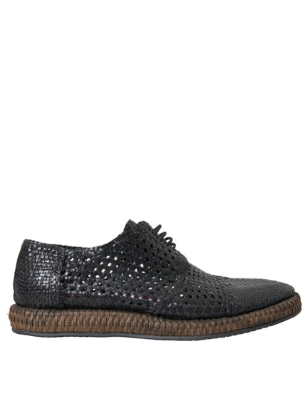 Dolce & Gabbana black woven leather derby shoe side view