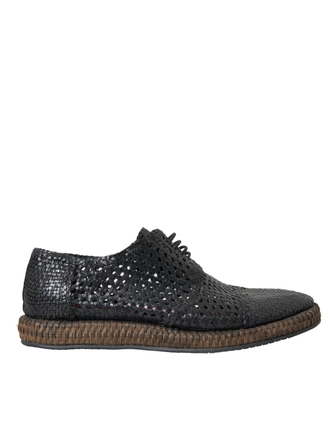 Dolce & Gabbana black woven leather derby shoe side view