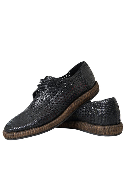 Dolce & Gabbana Black Woven Goat Leather Lace Up Derby Shoes