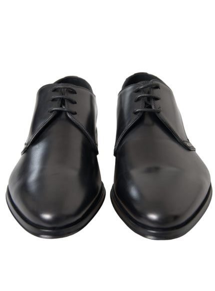 Front view of Dolce & Gabbana black leather derby shoes