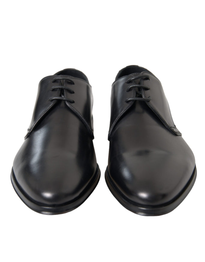 Front view of Dolce & Gabbana black leather derby shoes