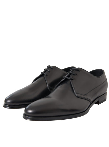 Angled view of Dolce & Gabbana black leather derby shoes