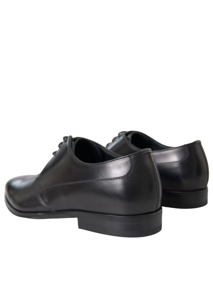 Back view of Dolce & Gabbana black leather derby shoes