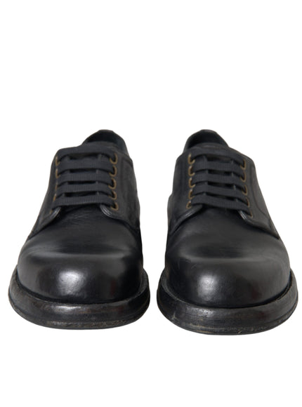 Front view of Dolce & Gabbana black leather derby shoes