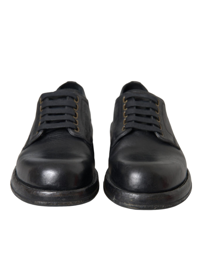 Front view of Dolce & Gabbana black leather derby shoes