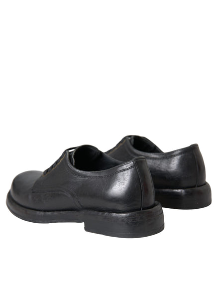 Back view of Dolce & Gabbana black leather derby shoes