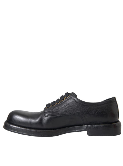 Left side view of Dolce & Gabbana black leather derby shoe