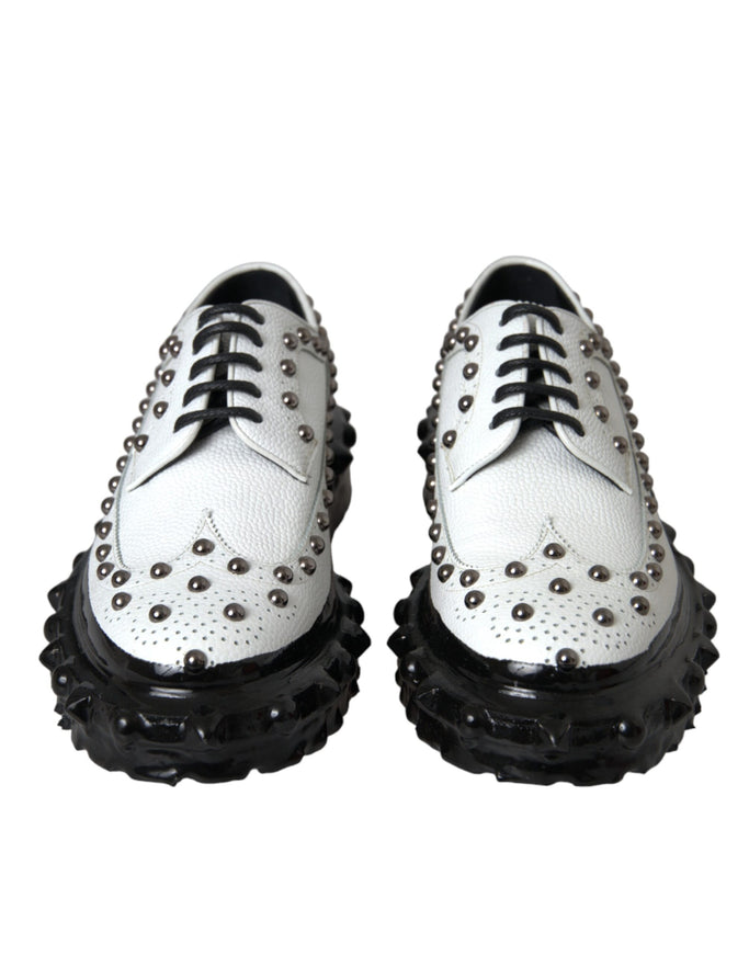 Front view of Dolce & Gabbana black white derby shoes