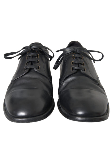 Front view of Dolce & Gabbana black leather derby shoes