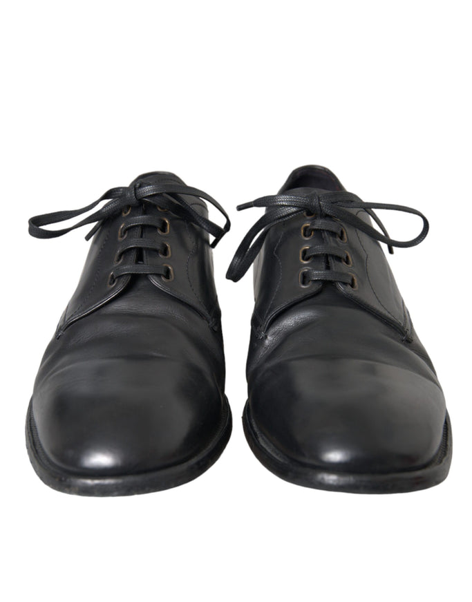 Front view of Dolce & Gabbana black leather derby shoes