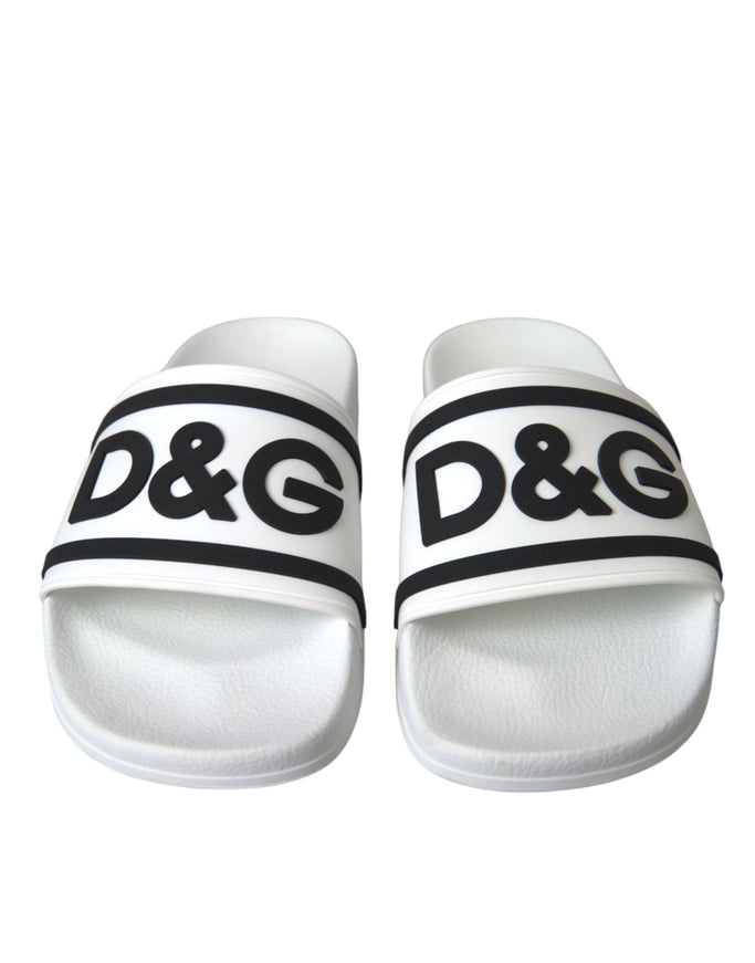 Front view of Dolce & Gabbana white black sandals