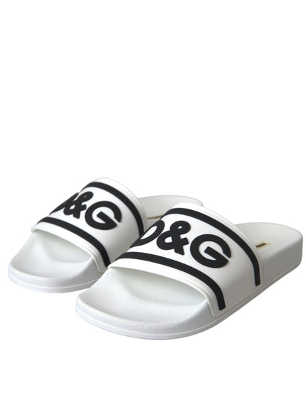 Angled view of Dolce & Gabbana white black sandals