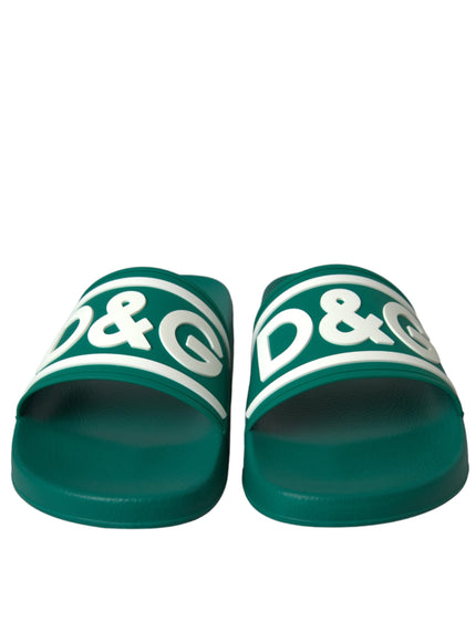 Front view of Dolce & Gabbana green white sandals