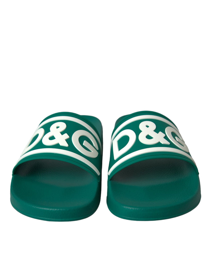 Front view of Dolce & Gabbana green white sandals