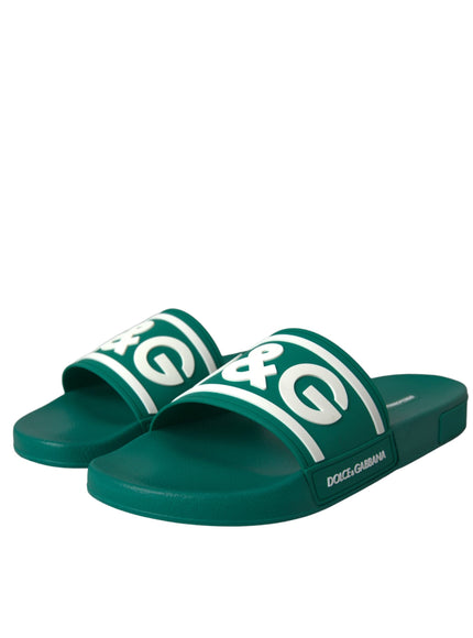 Angled view of Dolce & Gabbana green white sandals