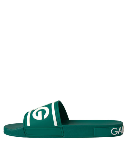 Side profile of Dolce & Gabbana green white sandals