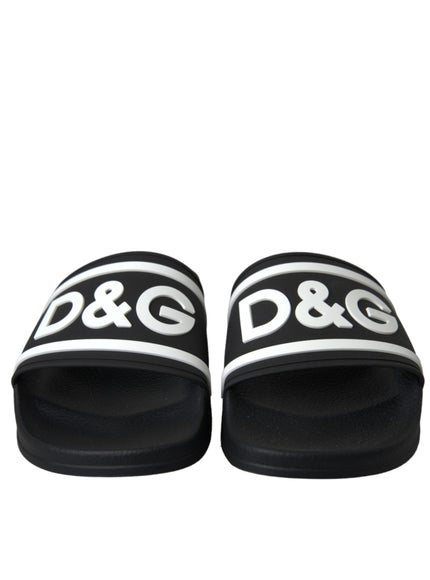 Front view of Dolce & Gabbana black logo-print slides