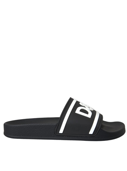 Dolce & Gabbana black logo-print slide, side view