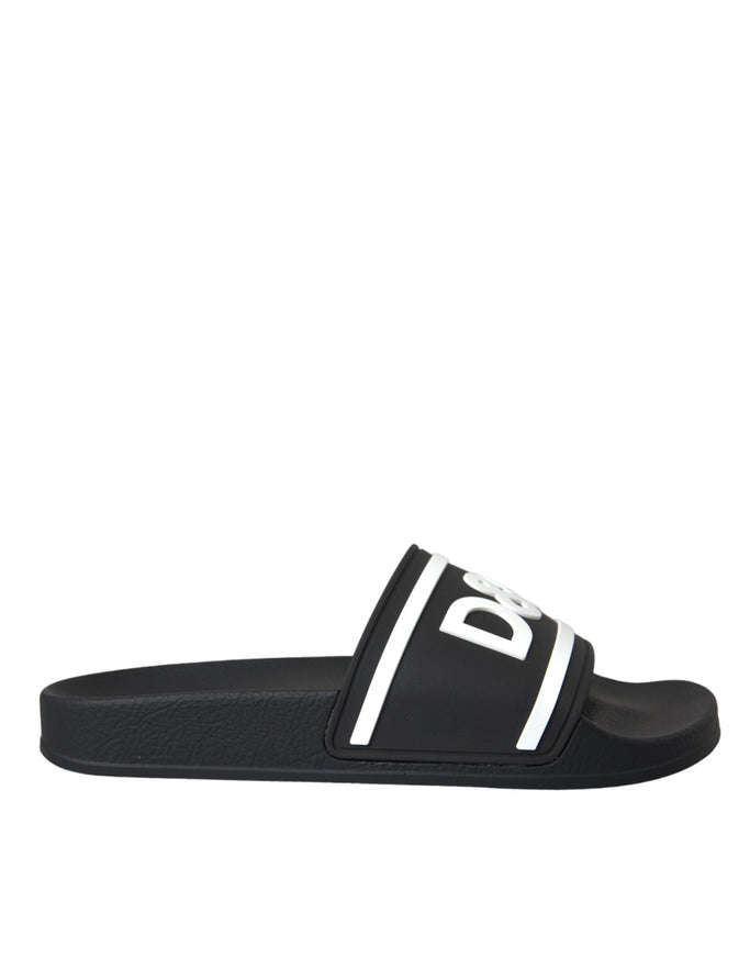 Dolce & Gabbana black logo-print slide, side view