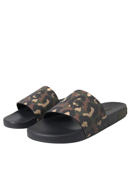 Angled view of Dolce & Gabbana multicolor camouflage sandals