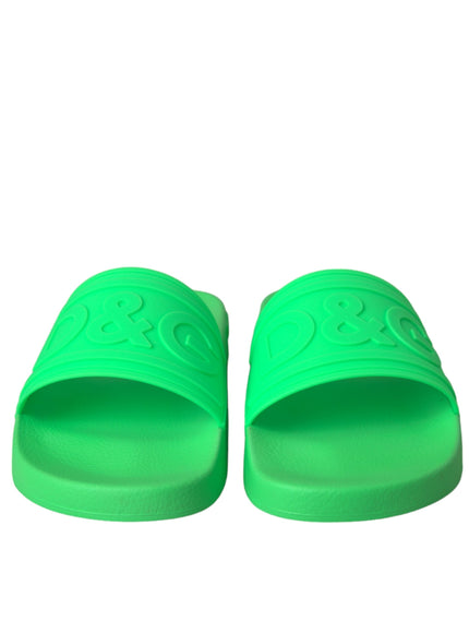 Front view of Dolce & Gabbana green leather slides