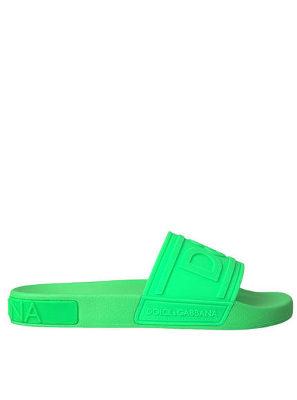 Dolce & Gabbana green leather slide sandal side view