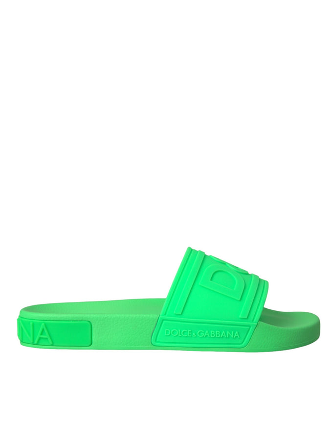 Dolce & Gabbana green leather slide sandal side view