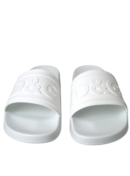 Front view of Dolce & Gabbana white rubber slides